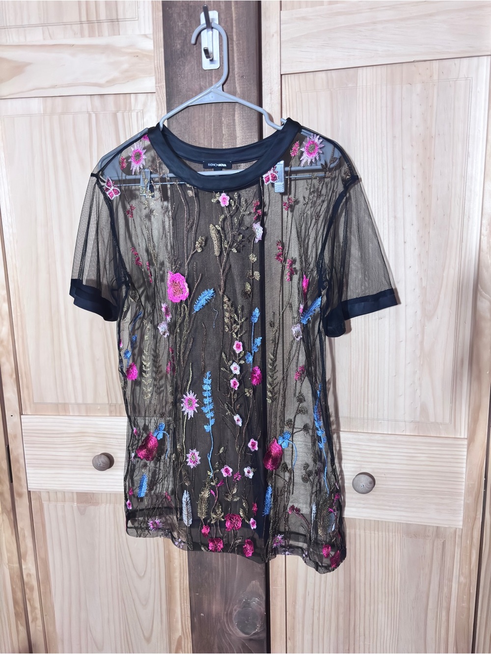 Sheer Floral Embroidered Tee